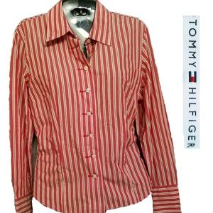 Tommy Hilfiger Sz 14 Button Up Red stripped Shirt
